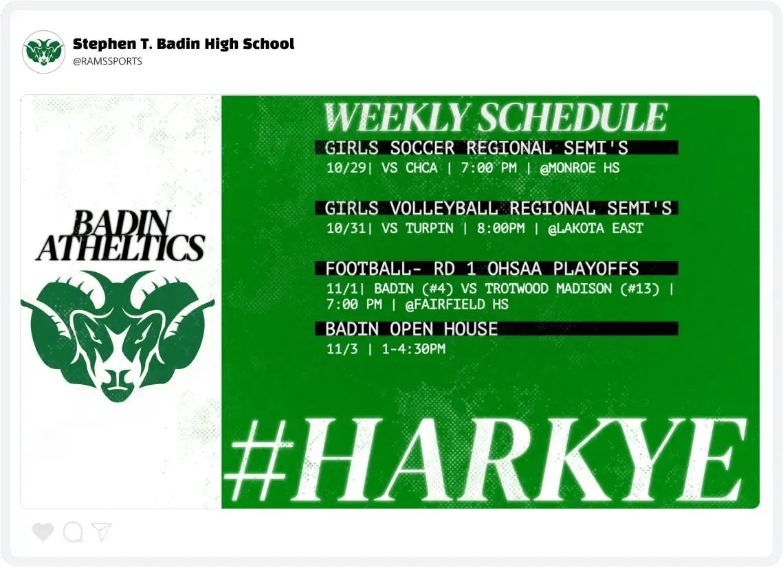 Badin Weekly Schedule