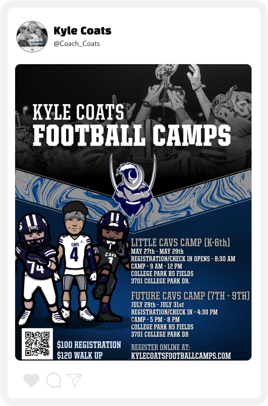 College Park Football Camp Promotion Graphic