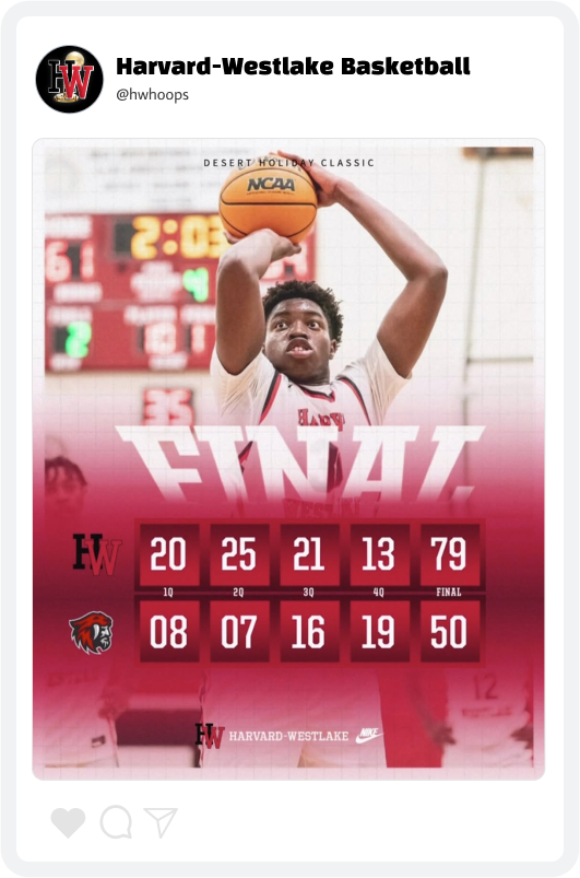 Harvard-Westlake Boys' Basketball Score Update Graphic