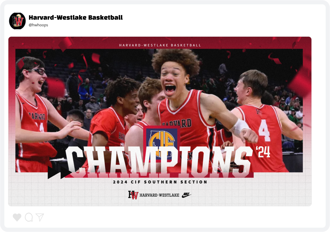 Harvard-Westlake Boys' Basketball Champions Announcement Graphic