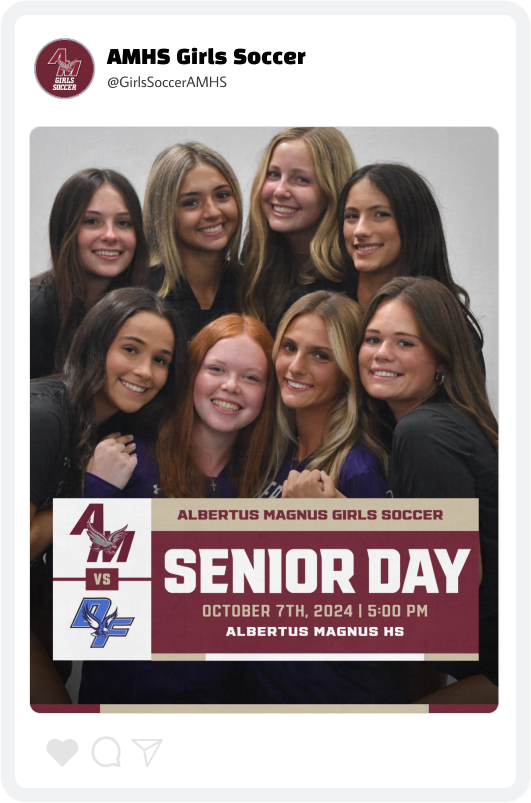 Albertus Magnus Girls' Soccer Senior Day Graphic