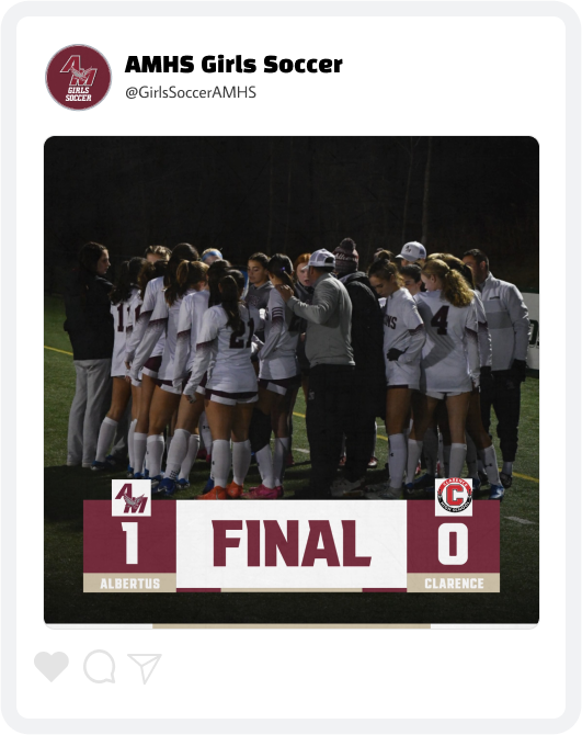 Albertus Magnus Girls' Soccer Final Score Graphic