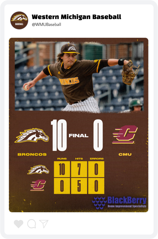 Western Michigan Baseball Final Score Graphic