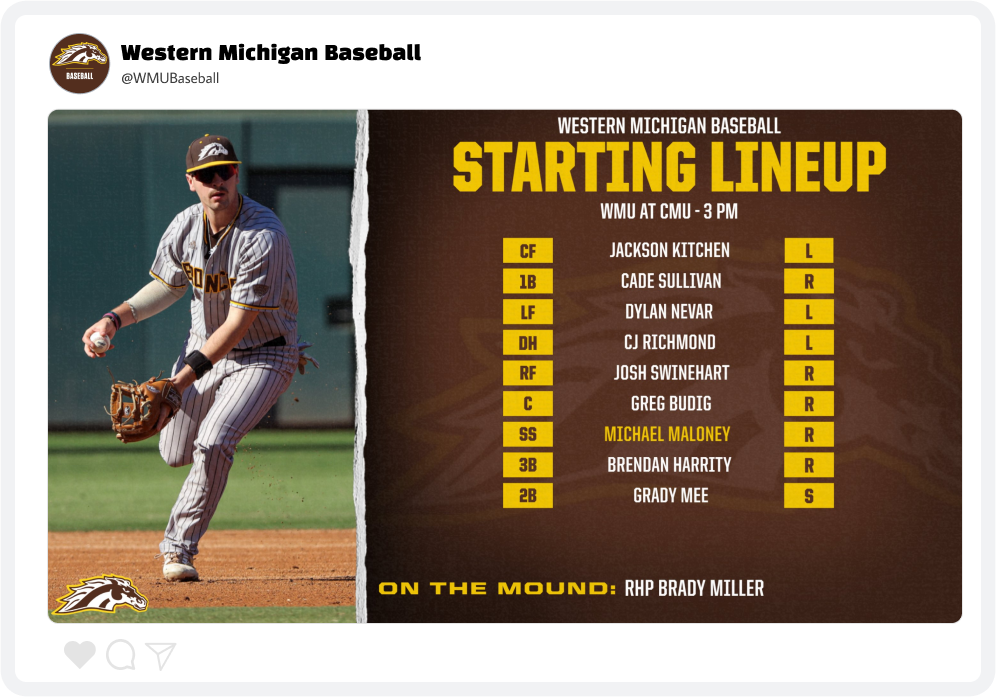 Western Michigan Baseball Starting Lineup Graphic