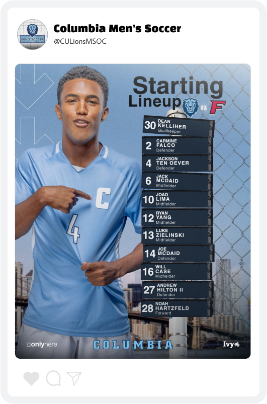 Columbia Men's Soccer Starting Lineup Graphic