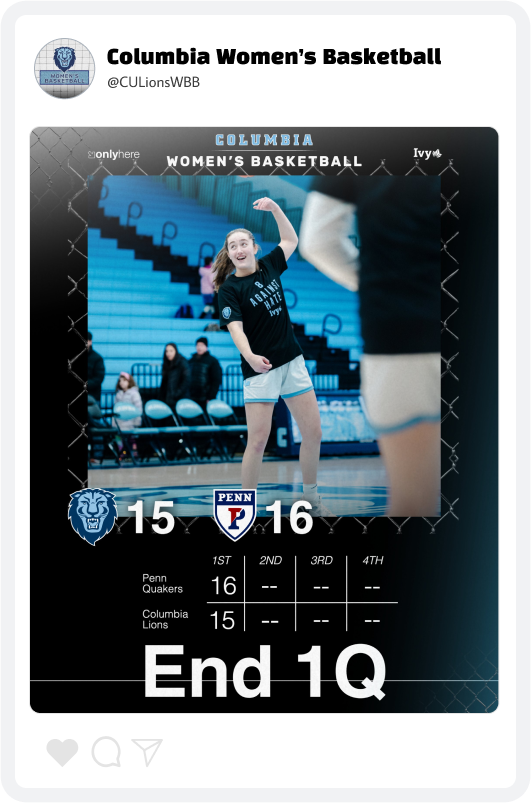 Columbia Women's Basketball Score Update Graphic