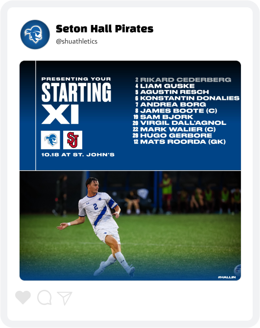 Seton Hall Men's Soccer Starting Lineup Graphic