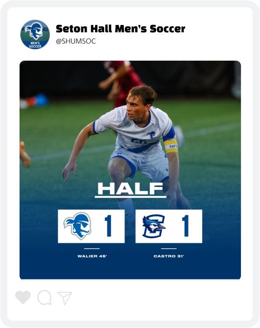 Seton Hall Men's Soccer Score Update Graphic