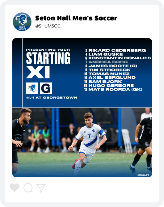 Seton Hall Men's Soccer Starting Lineup Graphic