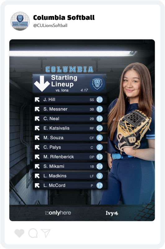 Columbia Softball Starting Lineup Graphic