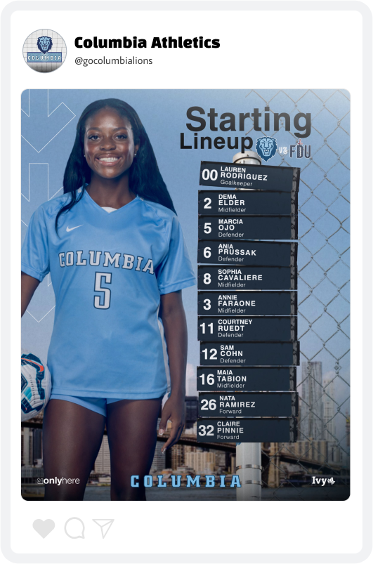 Columbia Soccer Starting Lineup Graphic