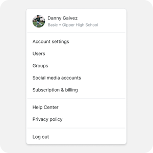 Settings dropdown