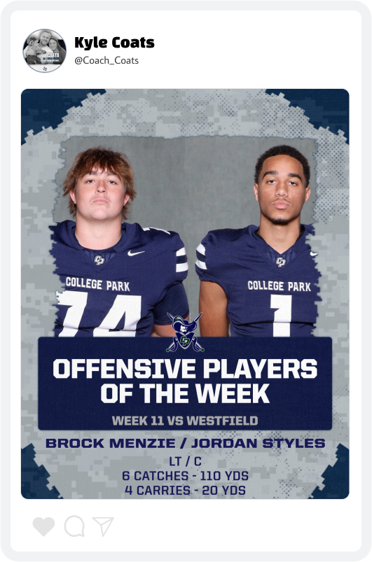 College Park Football Players of the Week Graphic