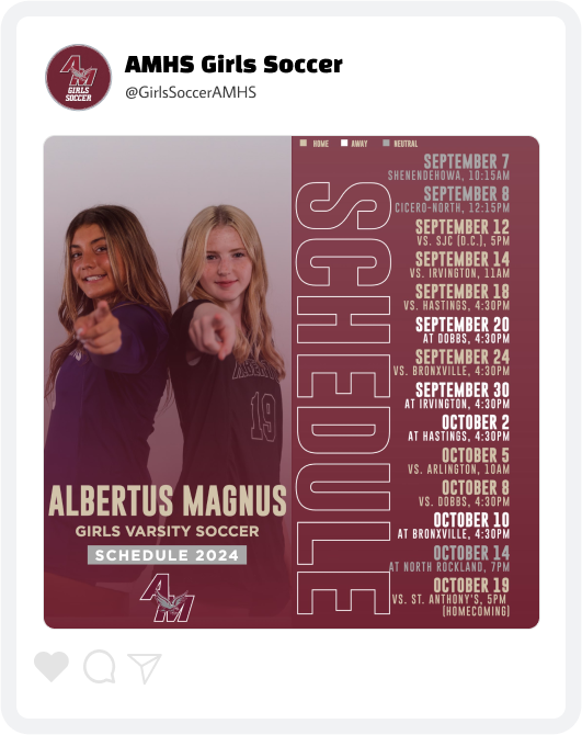 Albertus Magnus Girls' Soccer Season Schedule Graphic