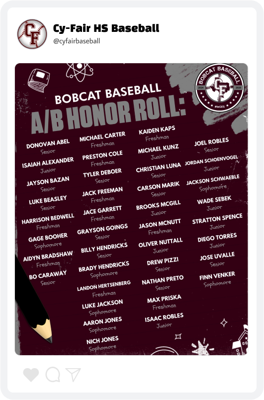 Cy-Fair High School Baseball Award Graphic