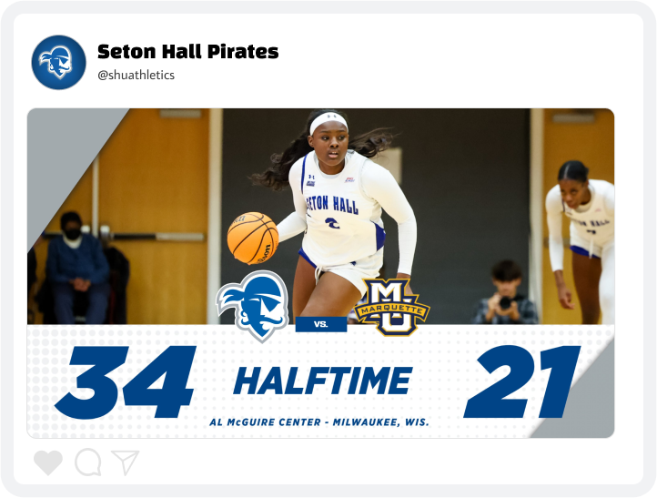 Seton Hall Women's Basketball Score Update Graphic