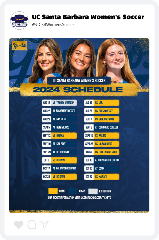 UCSB Women's Soccer Season Schedule Graphic