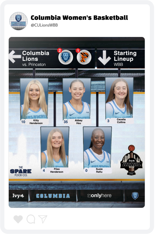 Columbia Basketball Starting Lineup Graphic