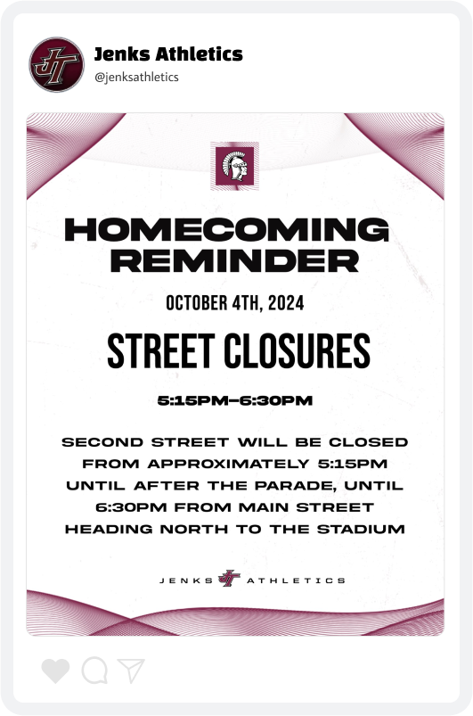 Jenks Homecoming Event Announcement