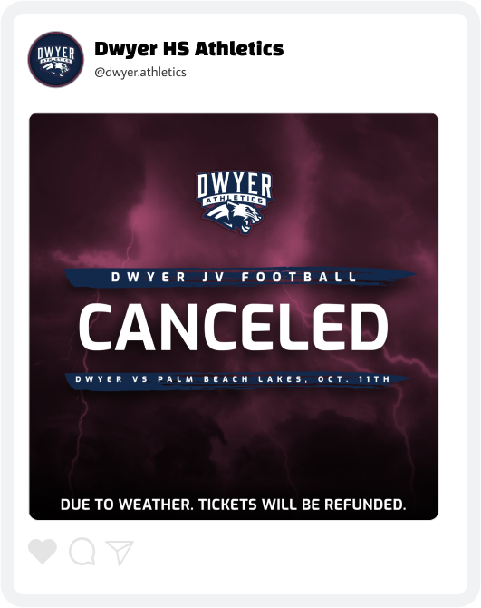 Dwyer Event Cancellation Graphic