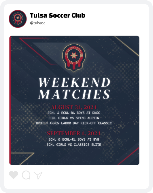 Tulsa SC Weekend Schedule